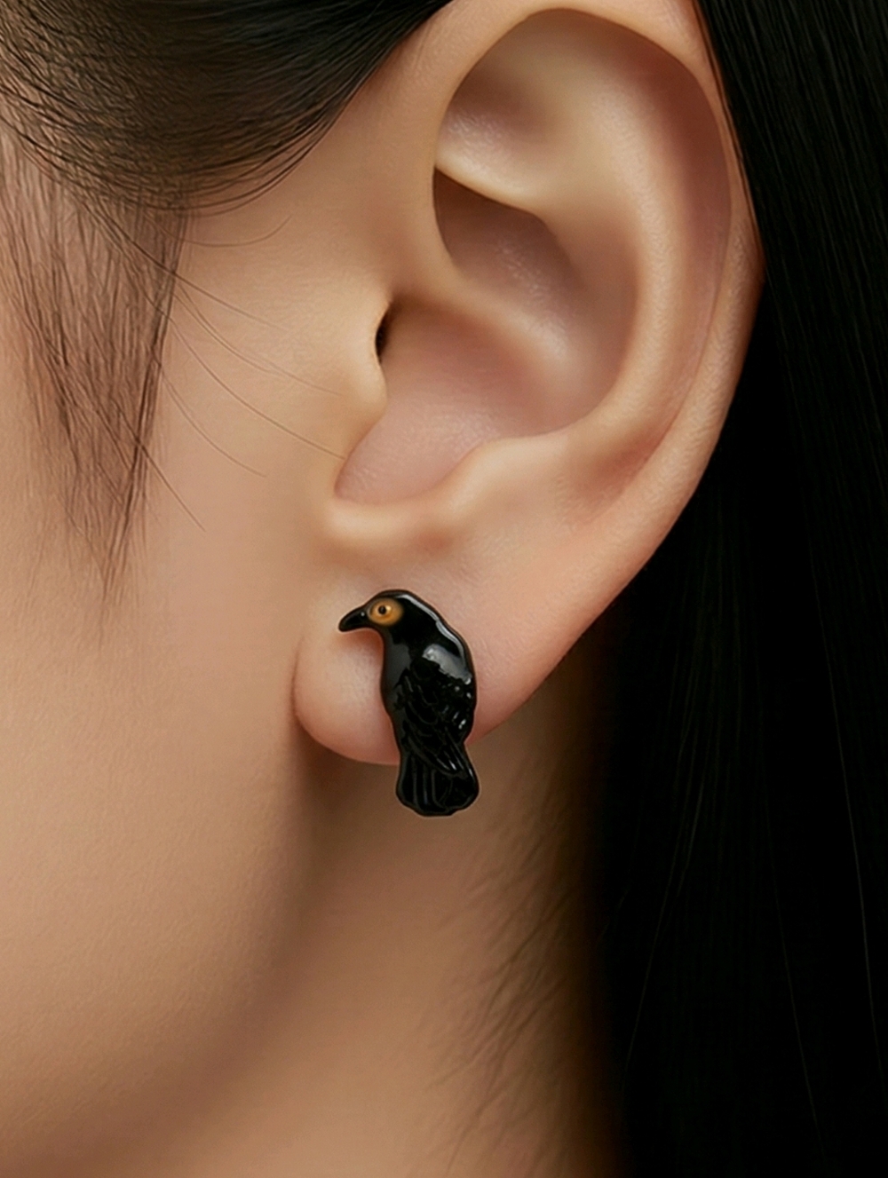 Black Raven Stud Earrings Tiny Crow Bird Gothic Minimal Edgy Novelty Dark Nature